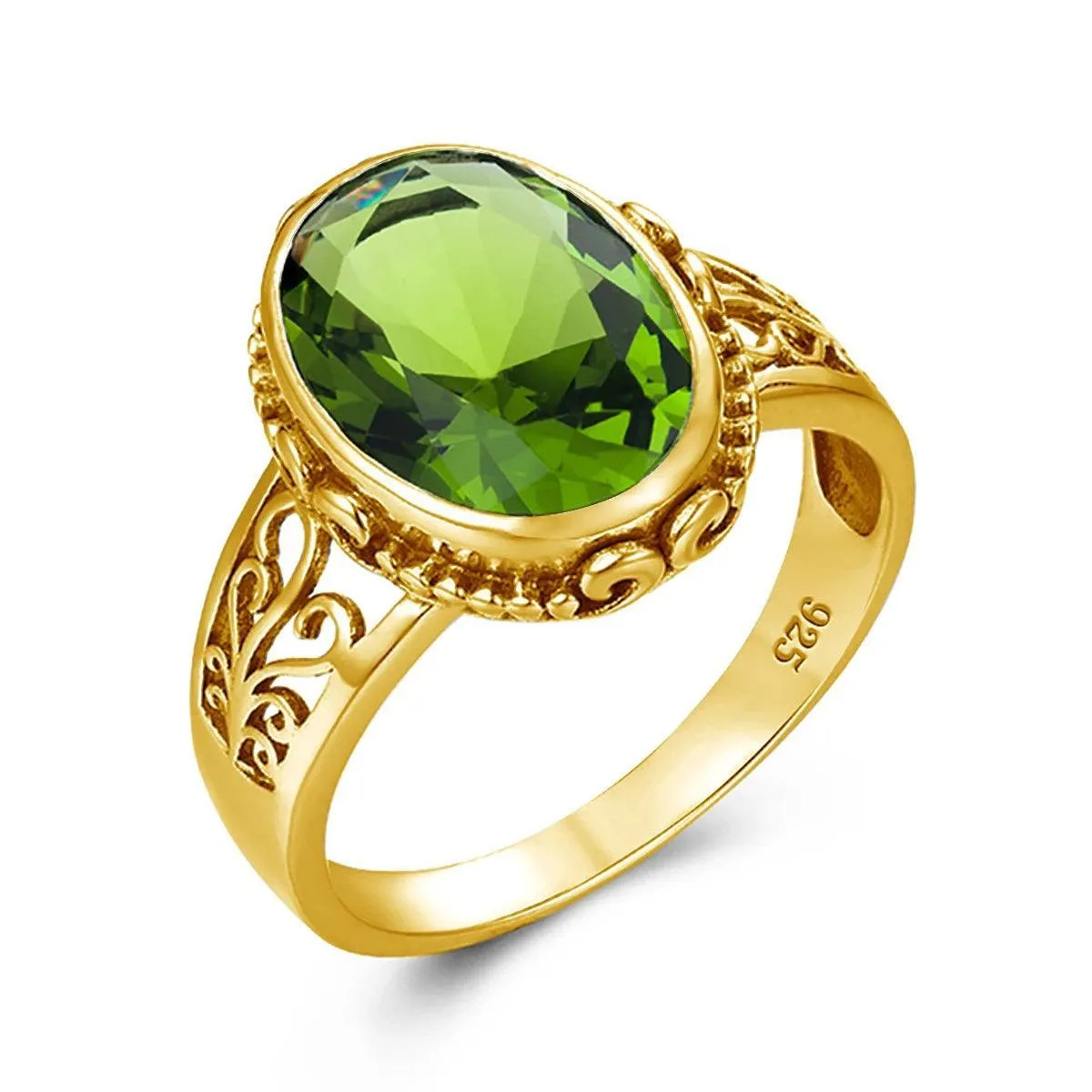 Fabulous Trending Luxury Yellow Gold Lab Created Gemstones Big Rings For Women - Oval Cut Stone Art Deco Jewellery 