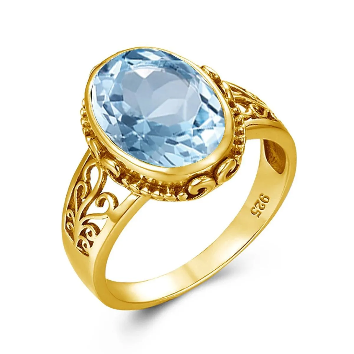 Fabulous Trending Luxury Yellow Gold Lab Created Gemstones Big Rings For Women - Oval Cut Stone Art Deco Jewellery 