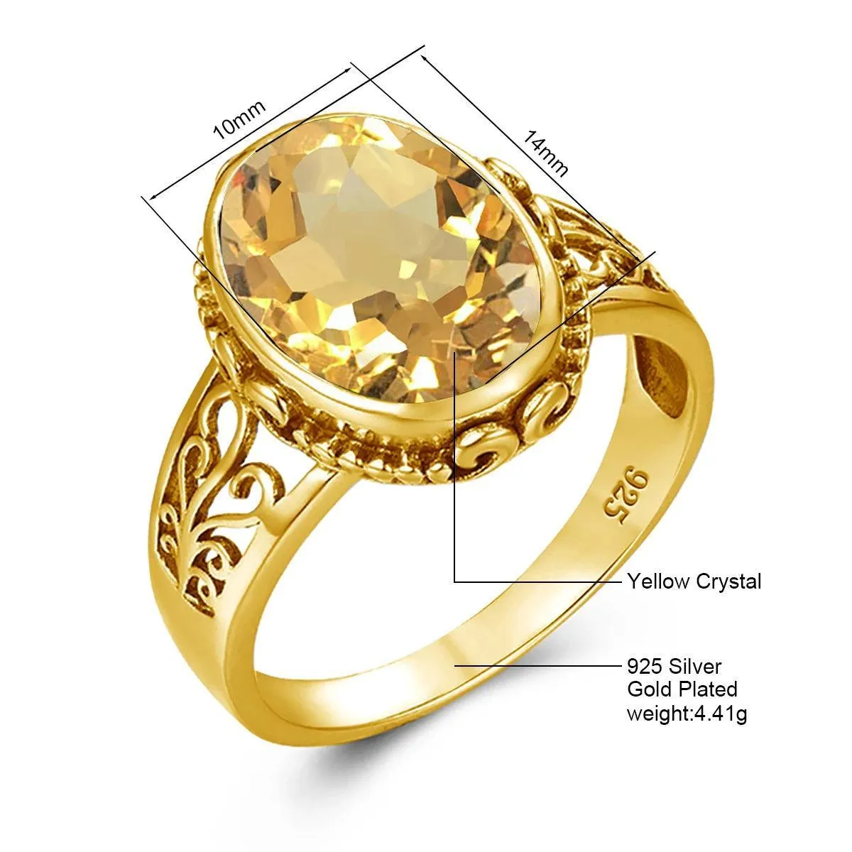 Fabulous Trending Luxury Yellow Gold Lab Created Gemstones Big Rings For Women - Oval Cut Stone Art Deco Jewellery 