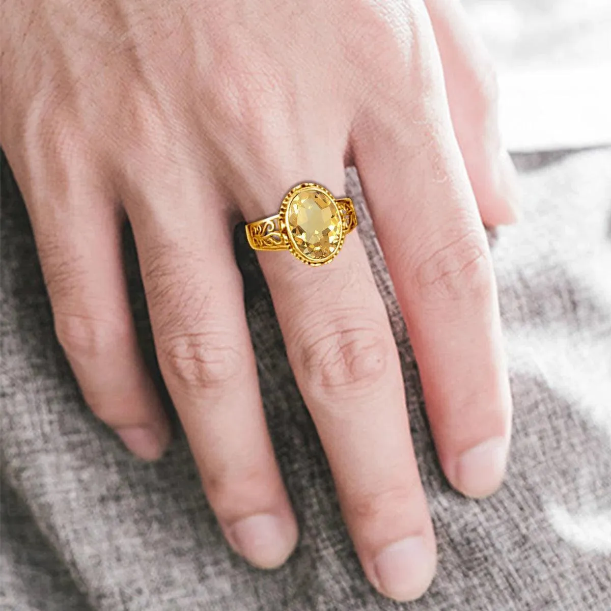 Fabulous Trending Luxury Yellow Gold Lab Created Gemstones Big Rings For Women - Oval Cut Stone Art Deco Jewellery 