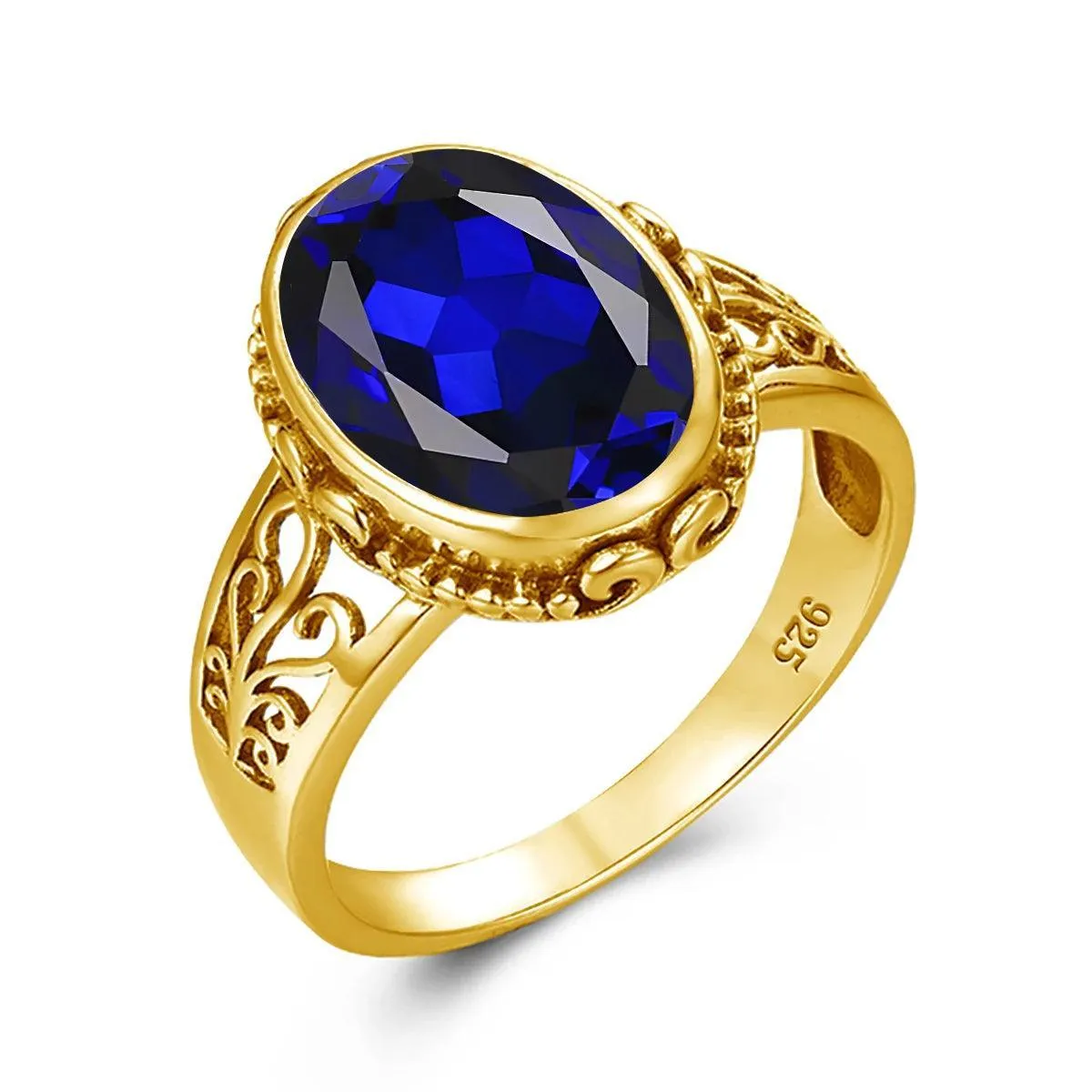 Fabulous Trending Luxury Yellow Gold Lab Created Gemstones Big Rings For Women - Oval Cut Stone Art Deco Jewellery 