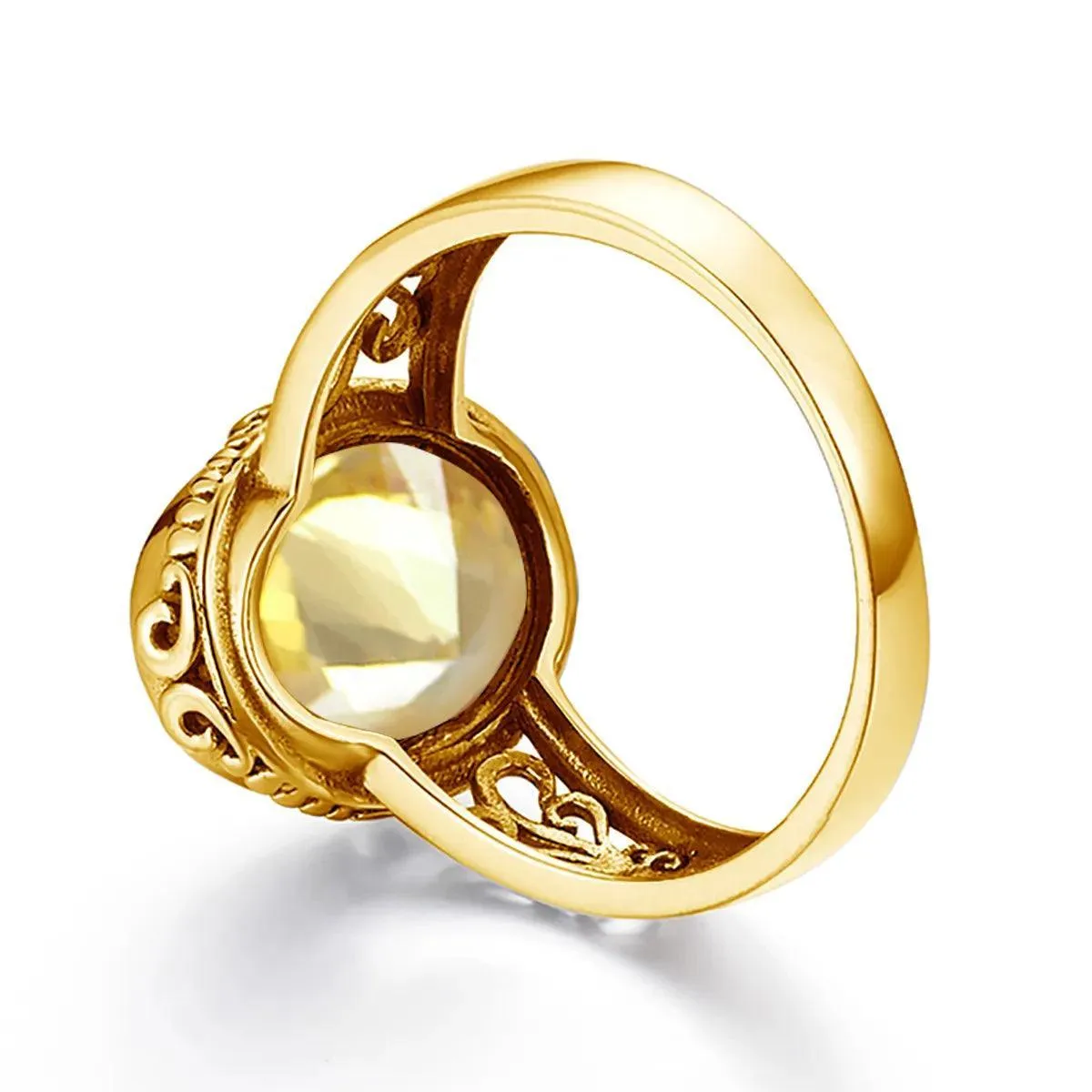 Fabulous Trending Luxury Yellow Gold Lab Created Gemstones Big Rings For Women - Oval Cut Stone Art Deco Jewellery 