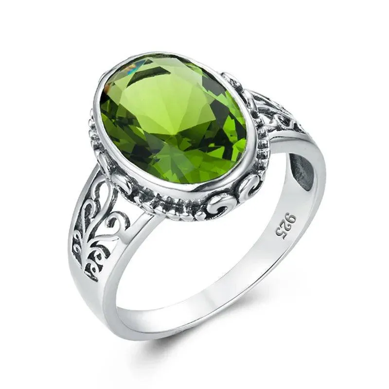 Fabulous Trending Luxury Yellow Gold Lab Created Gemstones Big Rings For Women - Oval Cut Stone Art Deco Jewellery 