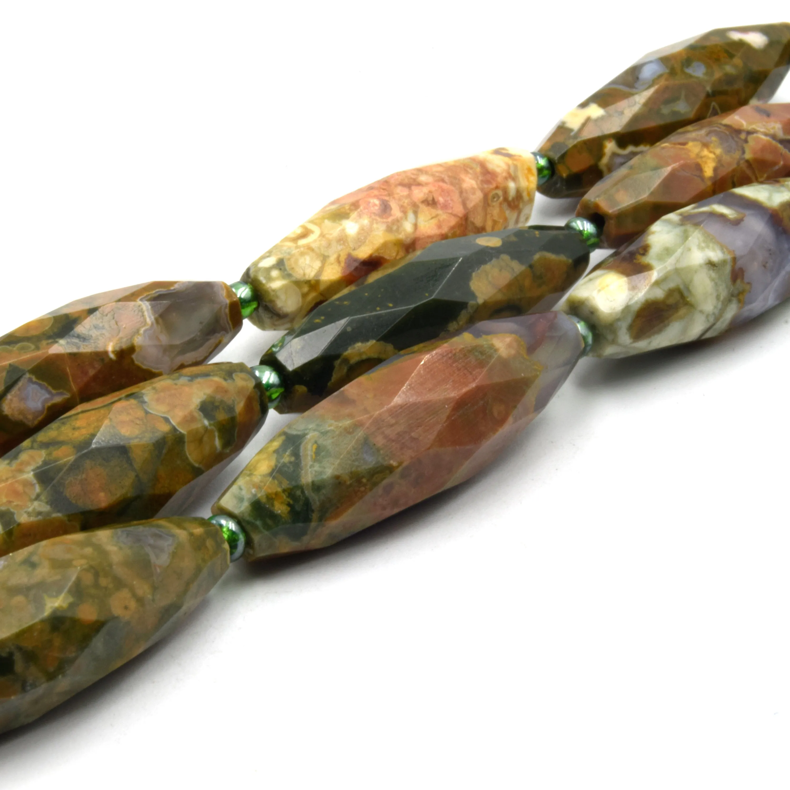 Faceted Tube Beads | 30mm Gemstone Beads | Rice Shaped Beads
