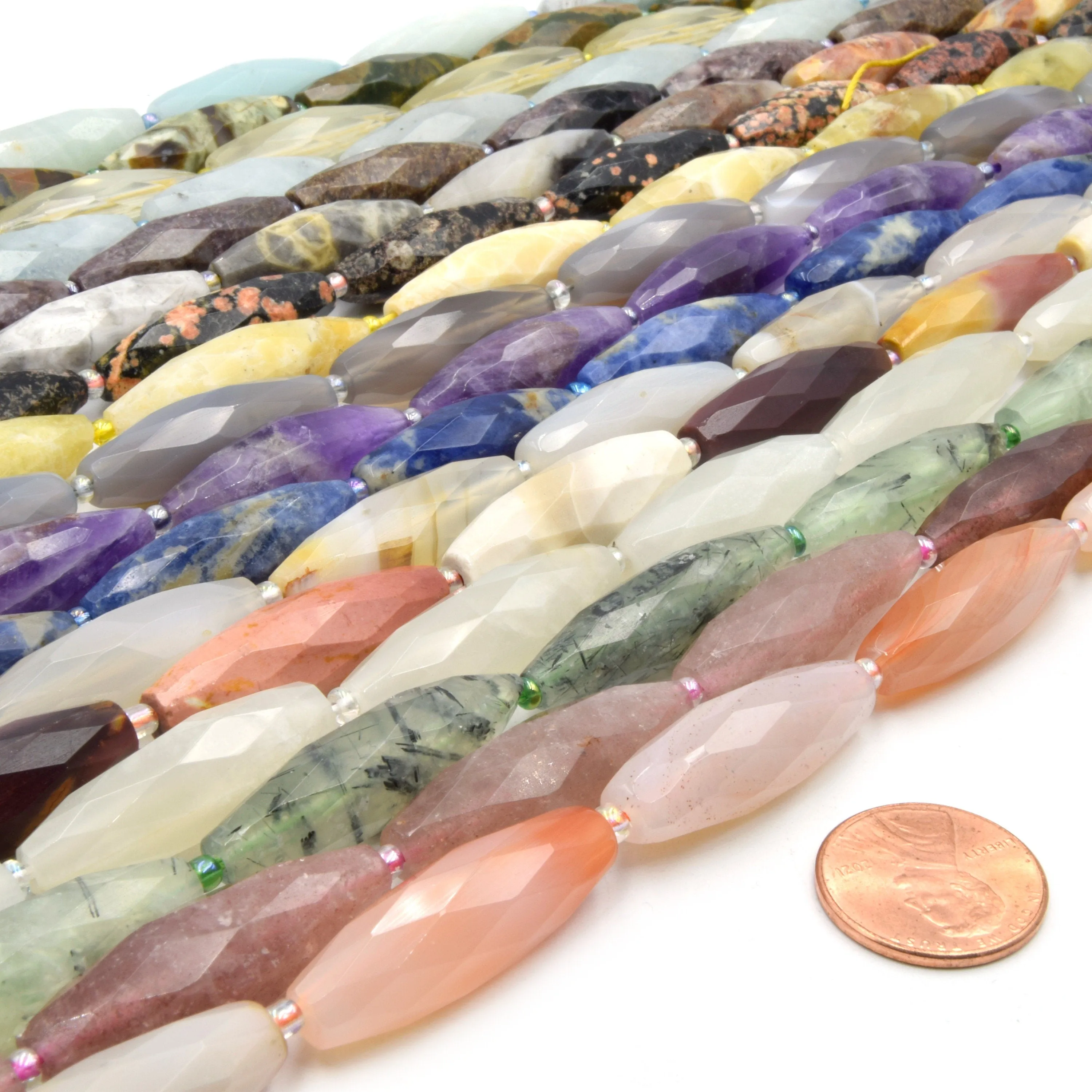 Faceted Tube Beads | 30mm Gemstone Beads | Rice Shaped Beads