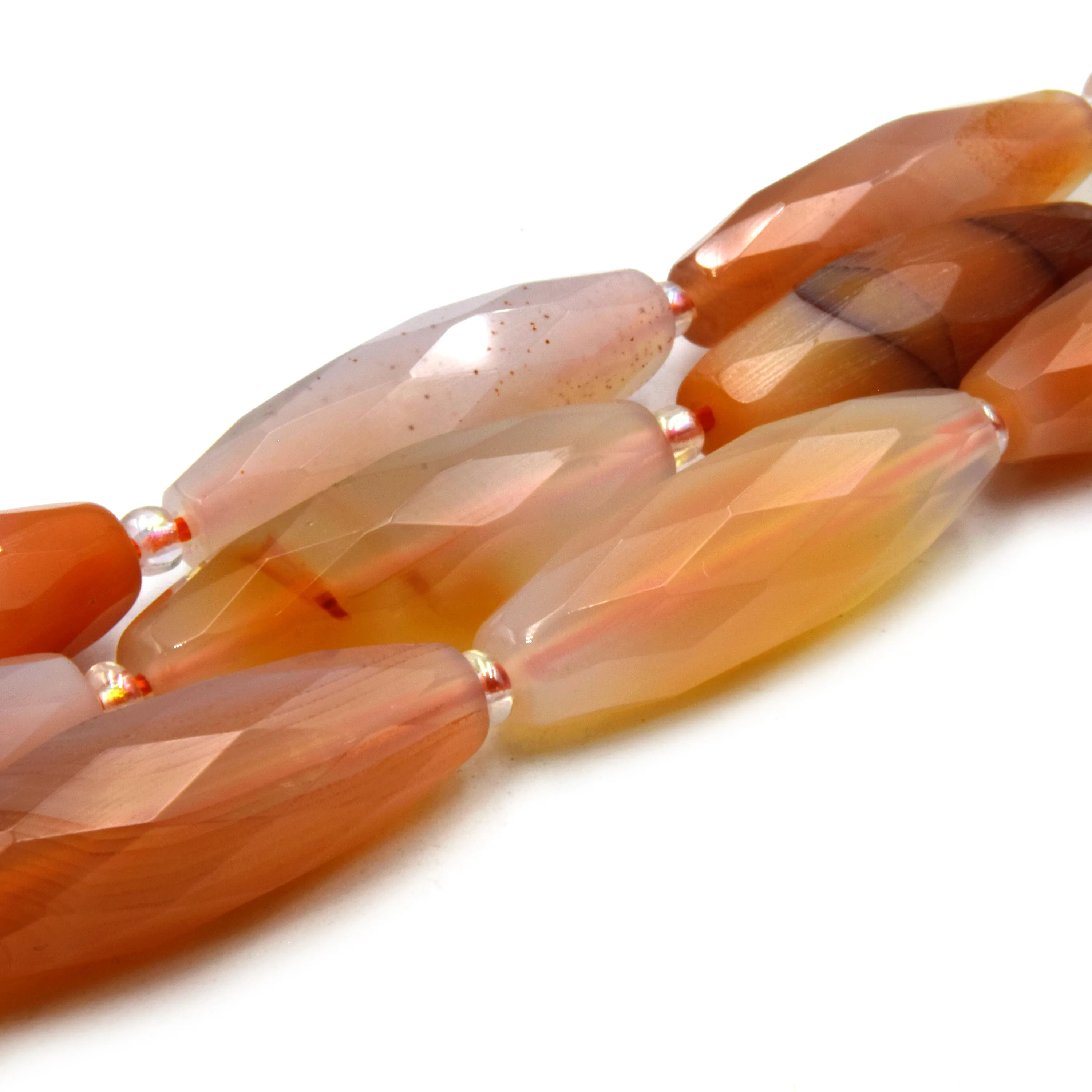 Faceted Tube Beads | 30mm Gemstone Beads | Rice Shaped Beads