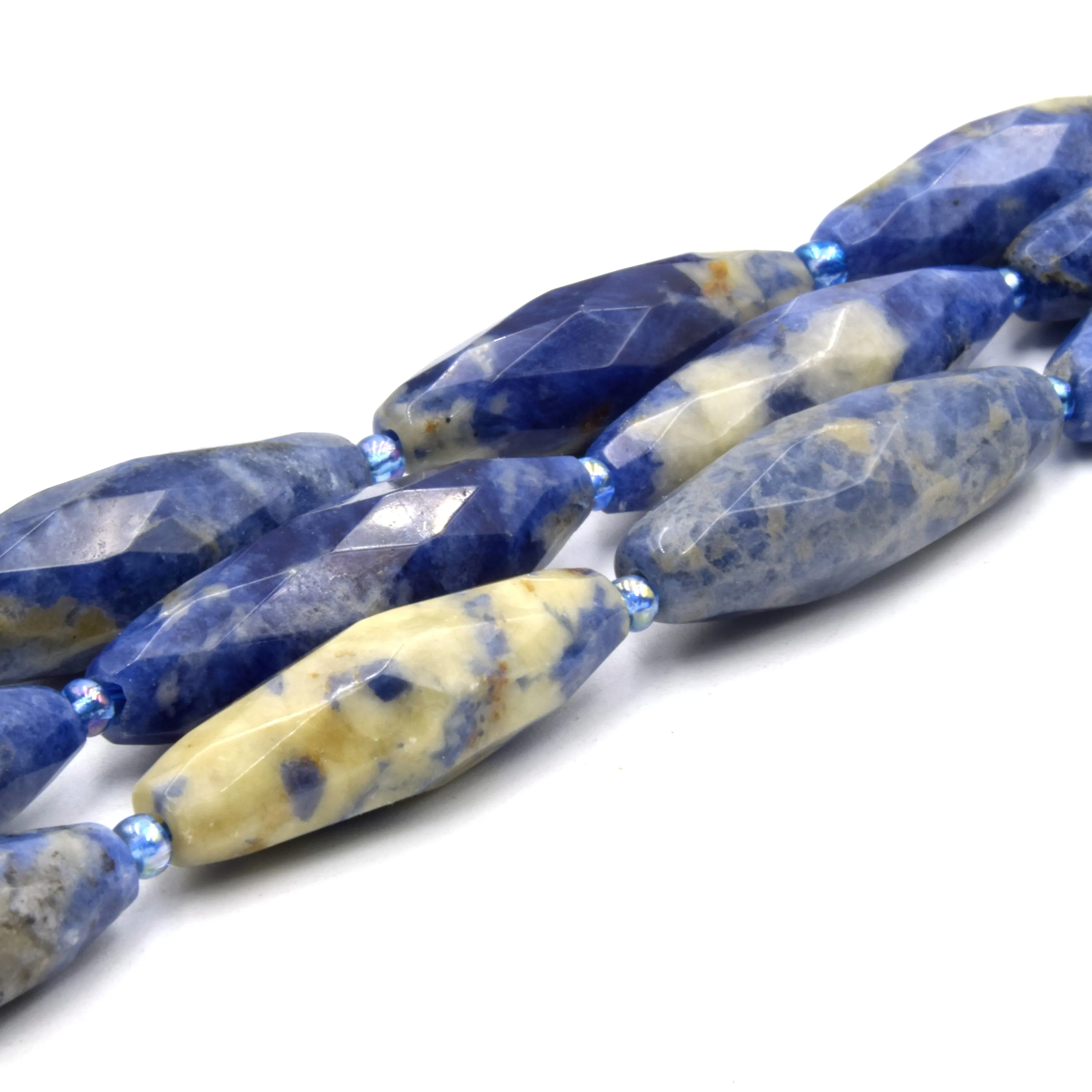 Faceted Tube Beads | 30mm Gemstone Beads | Rice Shaped Beads