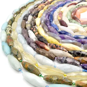 Faceted Tube Beads | 30mm Gemstone Beads | Rice Shaped Beads