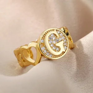 Fancy Personalized Name Initial Rhinestone Studded Open Rings