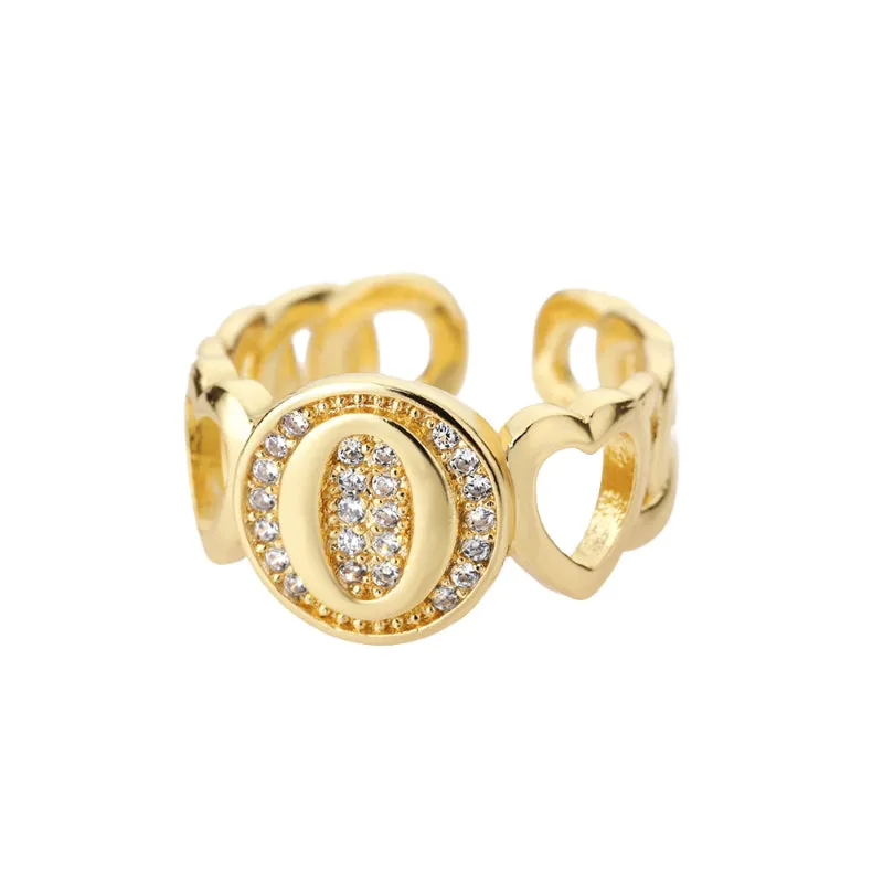 Fancy Personalized Name Initial Rhinestone Studded Open Rings