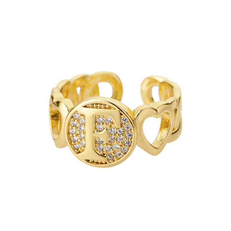 Fancy Personalized Name Initial Rhinestone Studded Open Rings