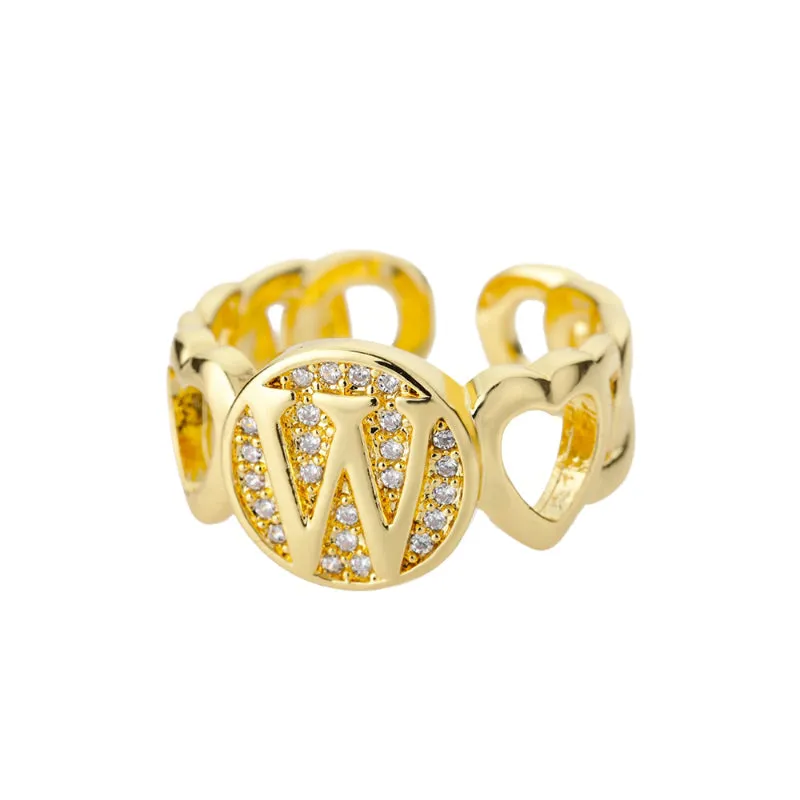 Fancy Personalized Name Initial Rhinestone Studded Open Rings