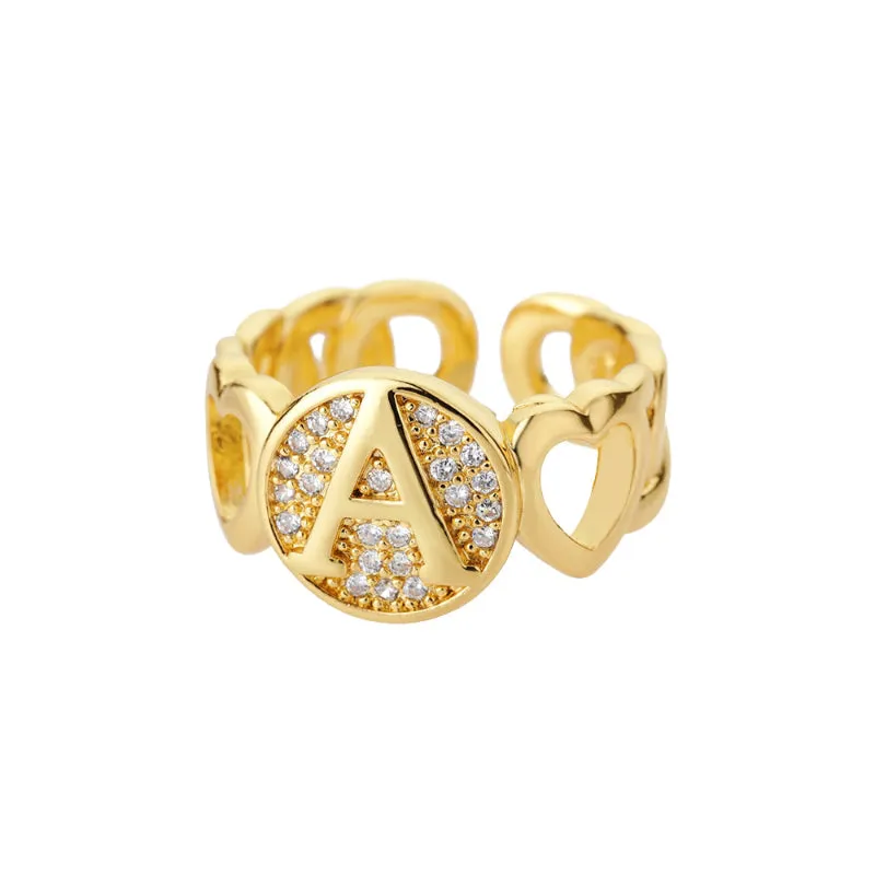 Fancy Personalized Name Initial Rhinestone Studded Open Rings