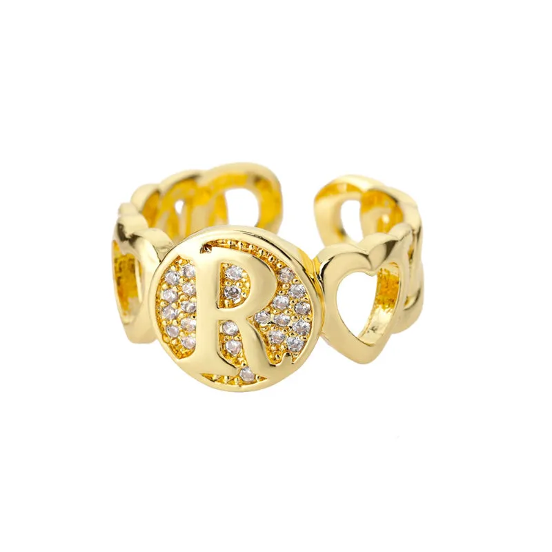 Fancy Personalized Name Initial Rhinestone Studded Open Rings