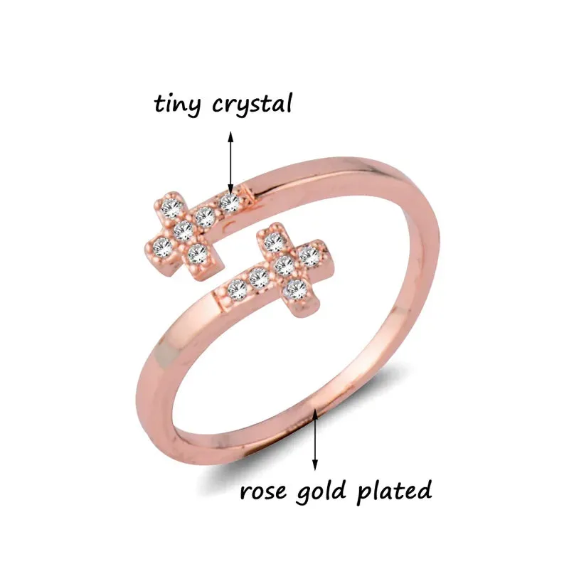 Fashion Cross Ring Adjustable Tiny Crystal Inlay Rose Gold Color Rings For Women