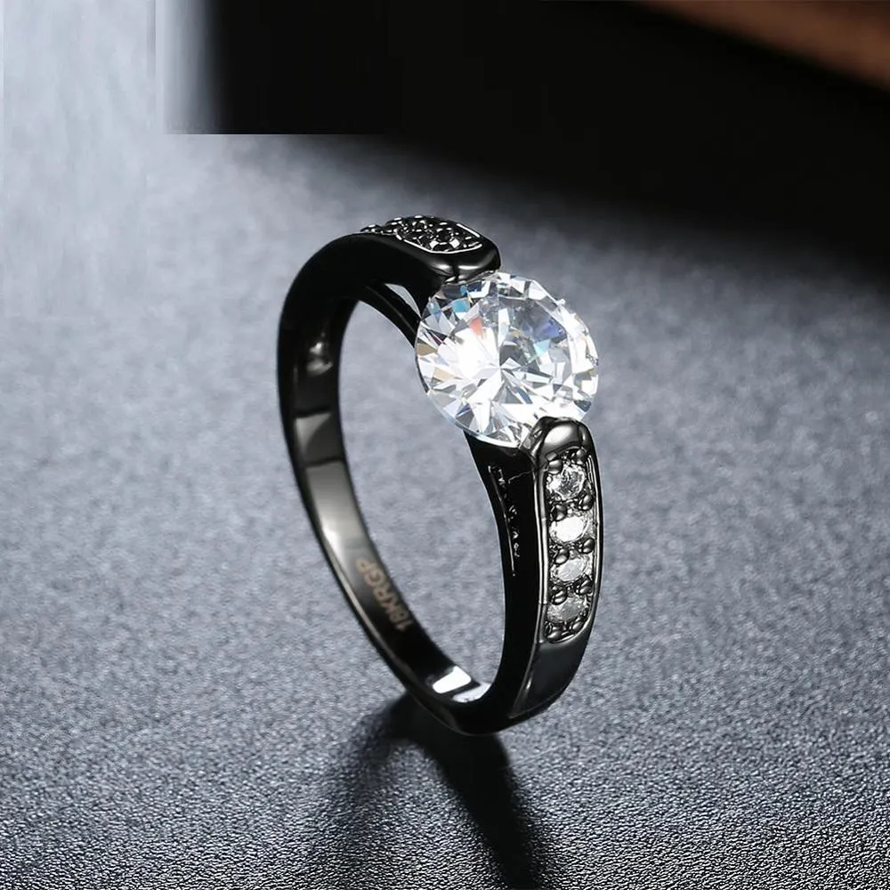 Fashion Flower Shiny Grey Ring White Crystal Ring For Women