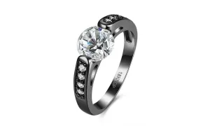 Fashion Flower Shiny Grey Ring White Crystal Ring For Women