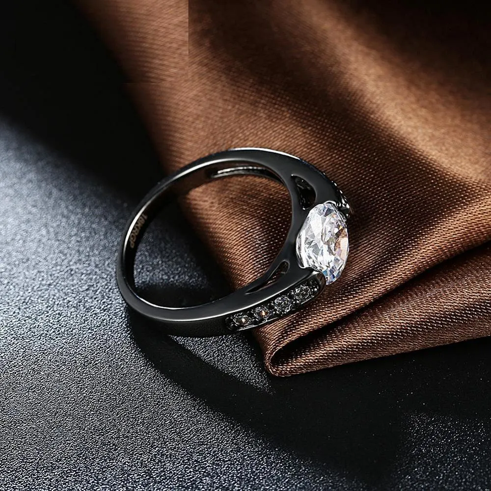 Fashion Flower Shiny Grey Ring White Crystal Ring For Women