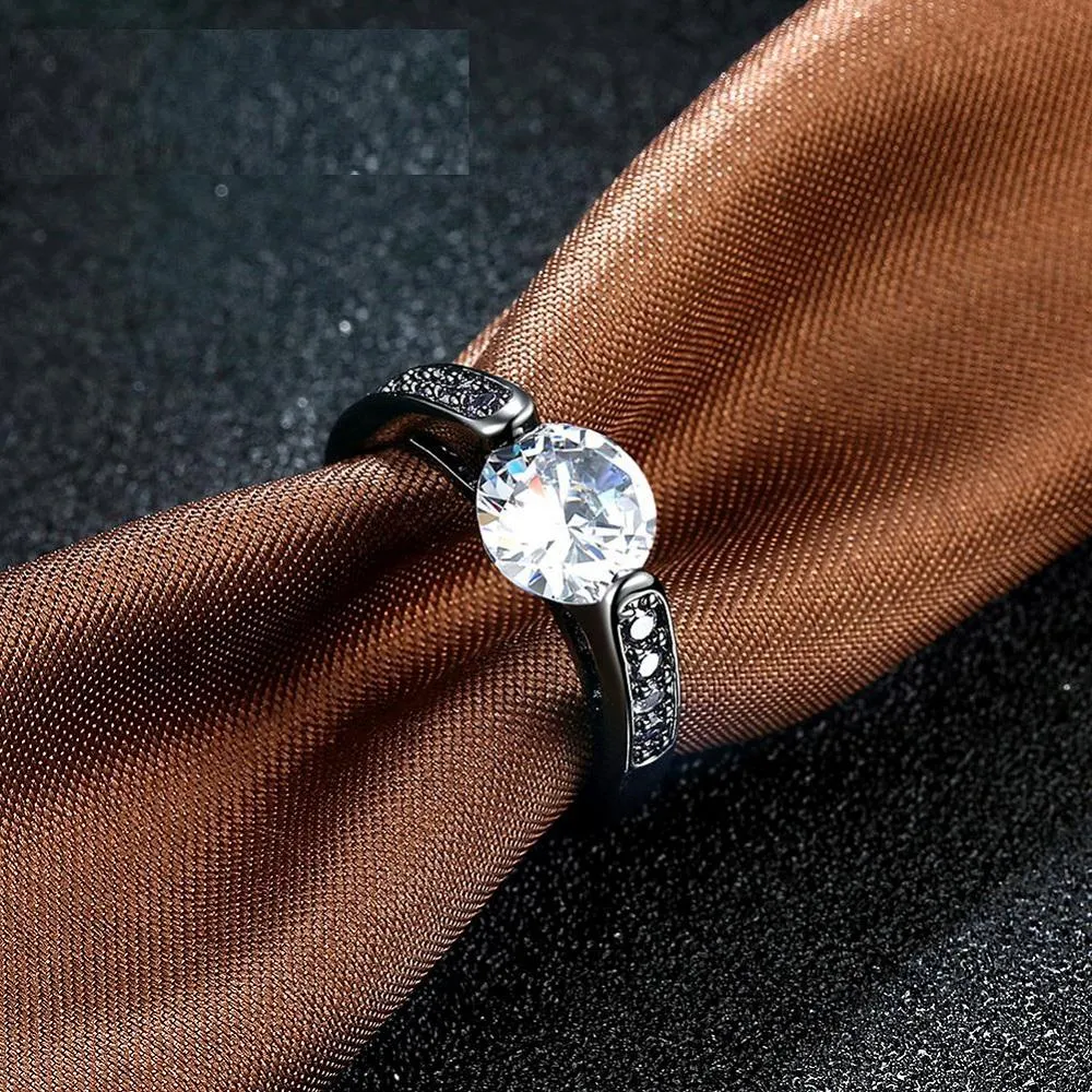 Fashion Flower Shiny Grey Ring White Crystal Ring For Women