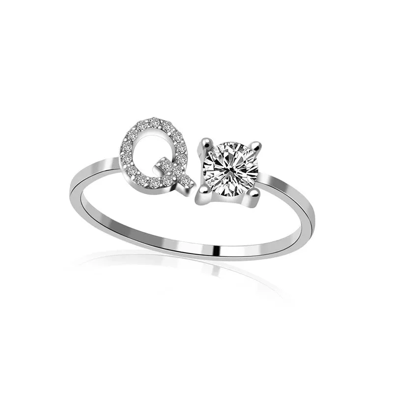 Fashion Jewelry 26 Letter Rings For Women Lady Creative Cubic Zirconia Open Finger Ring Silver Color Party Gifts