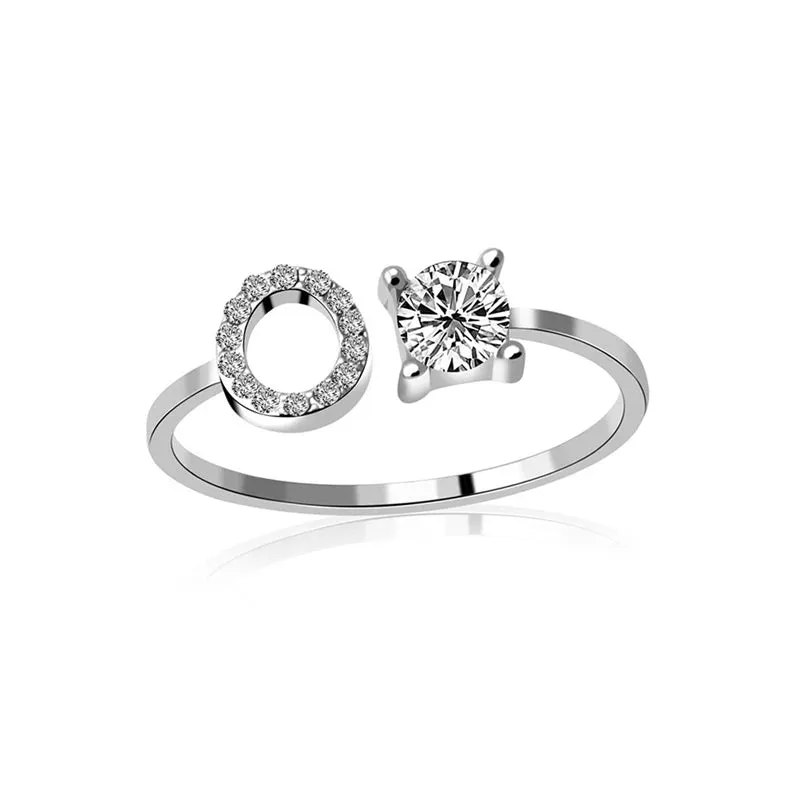 Fashion Jewelry 26 Letter Rings For Women Lady Creative Cubic Zirconia Open Finger Ring Silver Color Party Gifts
