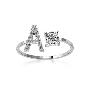 Fashion Jewelry 26 Letter Rings For Women Lady Creative Cubic Zirconia Open Finger Ring Silver Color Party Gifts