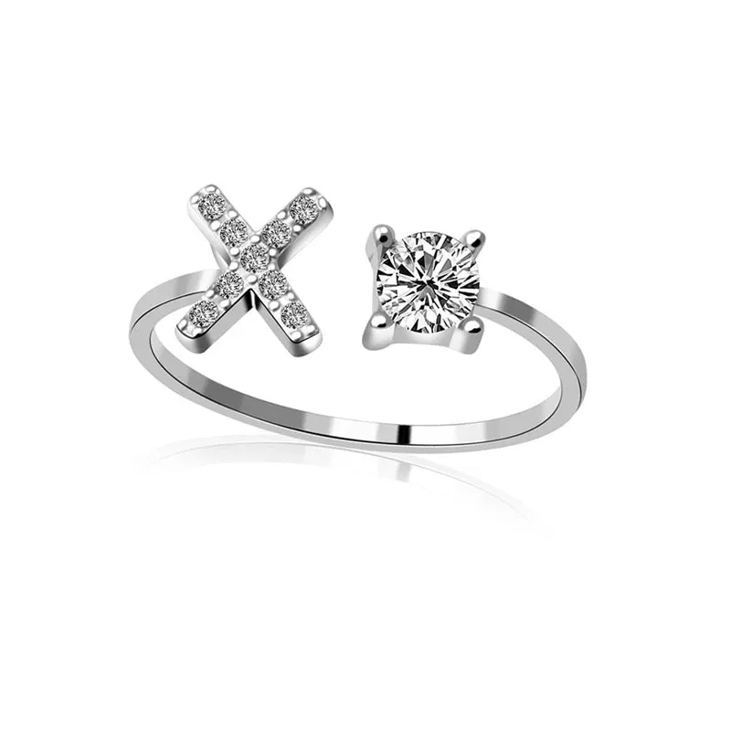 Fashion Jewelry 26 Letter Rings For Women Lady Creative Cubic Zirconia Open Finger Ring Silver Color Party Gifts
