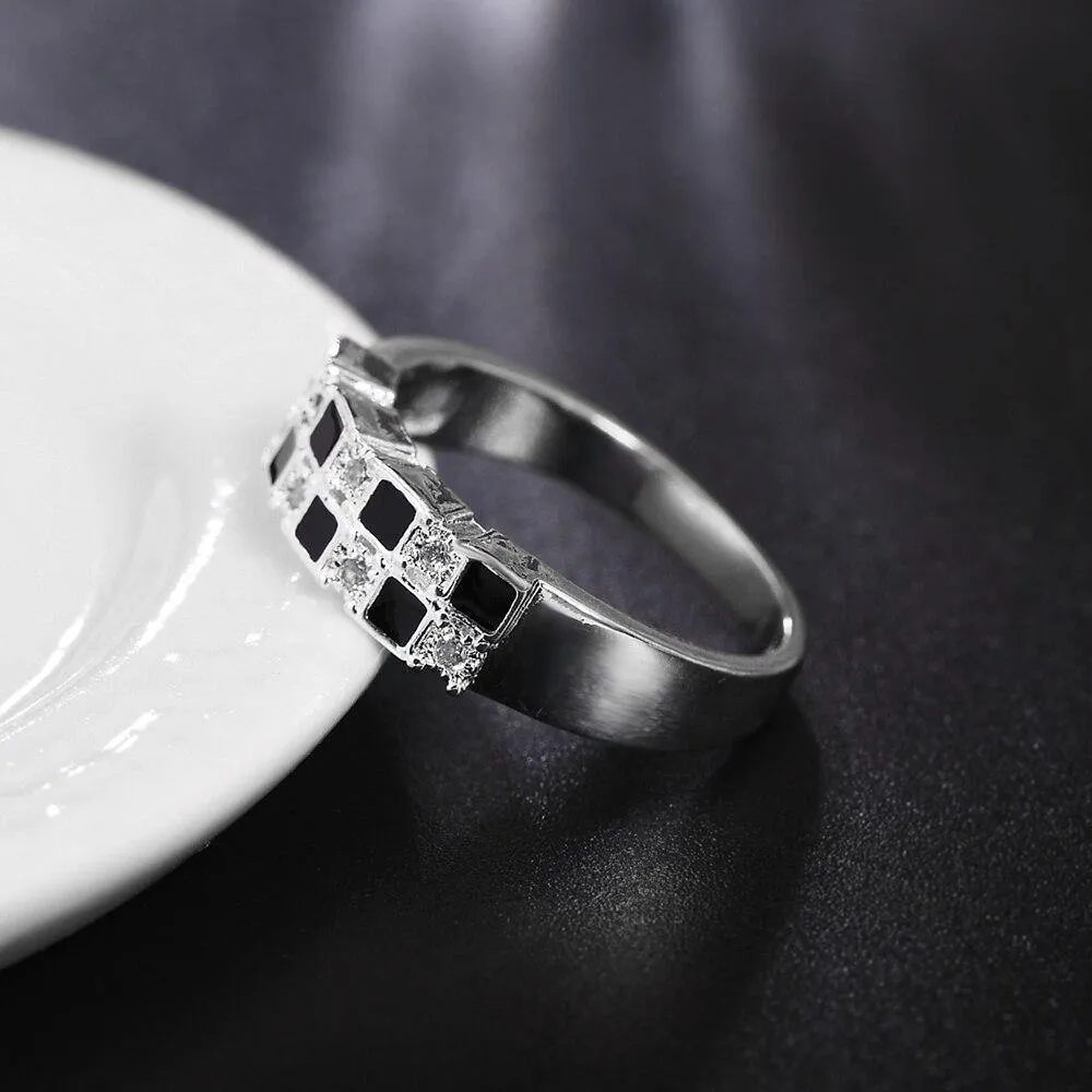 Fashion Silver Cube AAA Zircon Ring