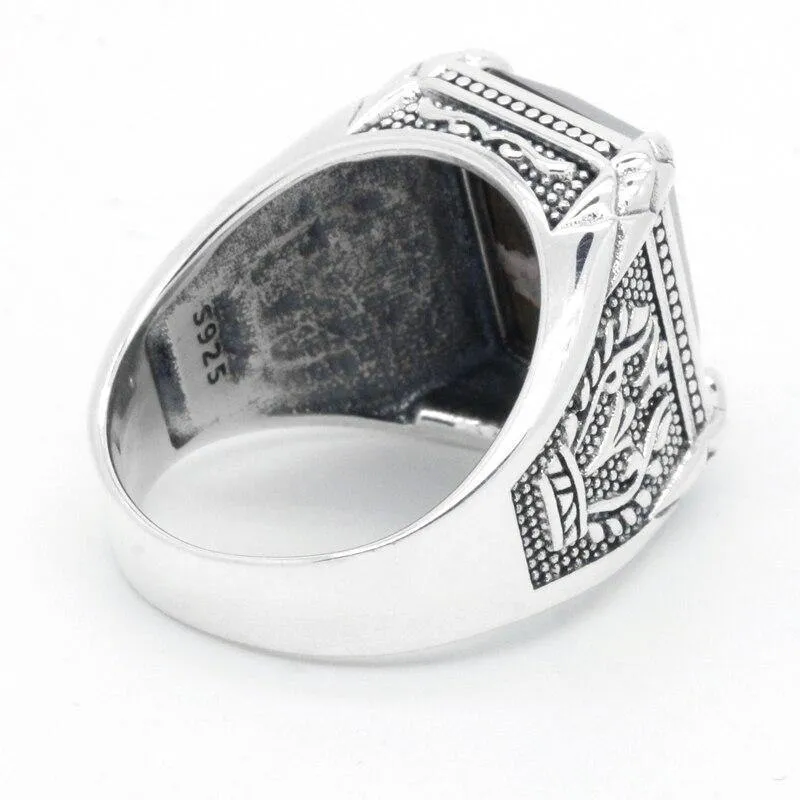 Fashion Silver Men's Ring Inlaid Tiger Eye Stone Ring