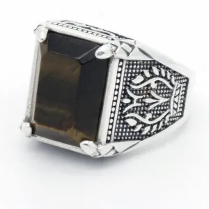Fashion Silver Men's Ring Inlaid Tiger Eye Stone Ring
