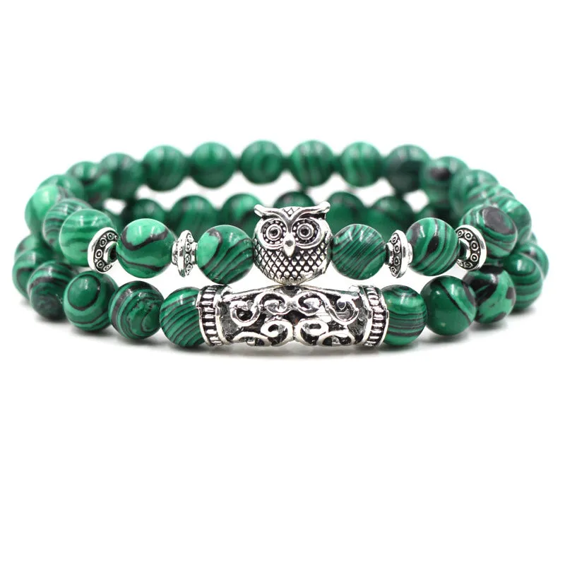 Fashion Simple Natural Malachite Owl Bracelet