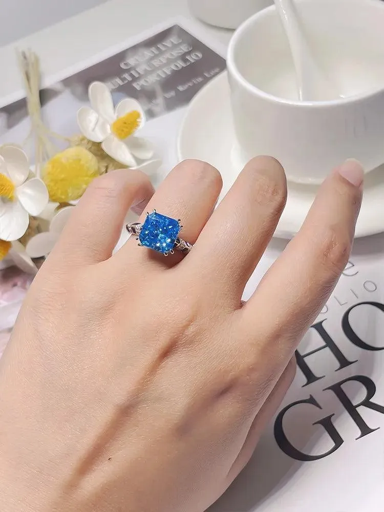 Fashionable and Luxury Silver Versatile Colorful AAAAA High Carbon Diamond Personalized Big Rings - Fine Jewellery