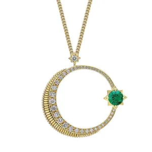 FColours of Love Hilal 18ct Yellow Gold Emerald Diamond Pendant