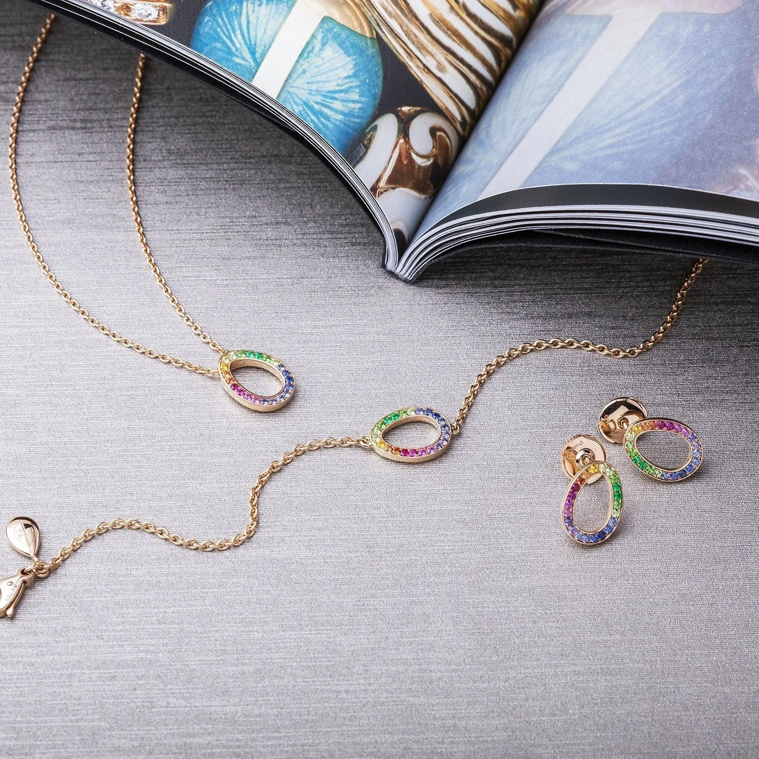 FColours of Love Sasha 18ct Rose Gold Rainbow Gemstone Egg Necklace