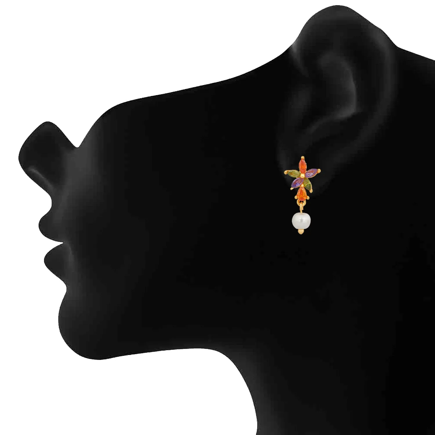 Floral inspired multicolour Cubic Zirconia Dangler Earrings