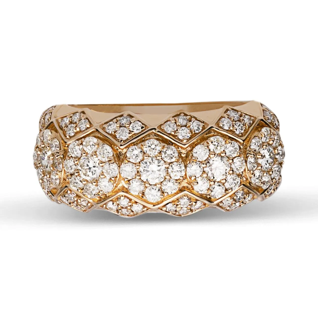 Flower Cluster Band Diamond Ring 1.75ct 14K Yellow Gold