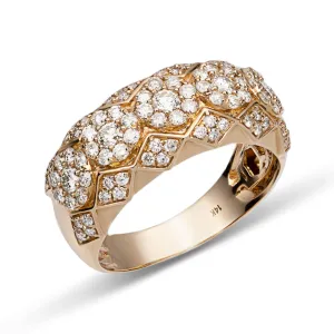 Flower Cluster Band Diamond Ring 1.75ct 14K Yellow Gold