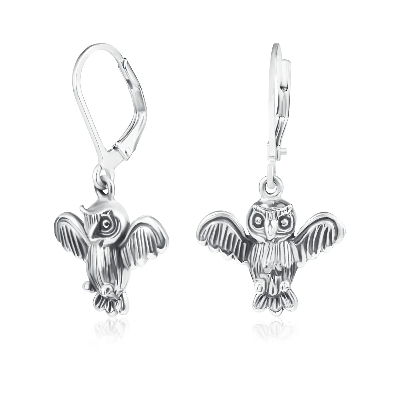Flying Bird Dangle Gemstone Earrings Oxidized  Sterling Silver Leverback