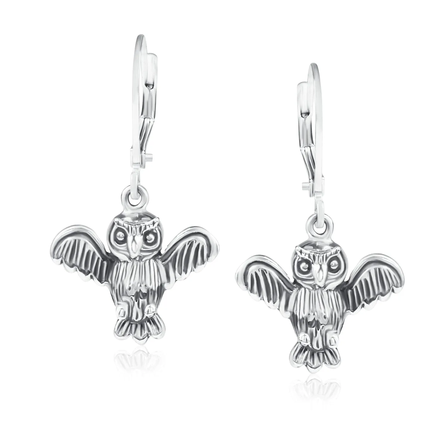 Flying Bird Dangle Gemstone Earrings Oxidized  Sterling Silver Leverback