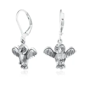 Flying Bird Dangle Gemstone Earrings Oxidized  Sterling Silver Leverback