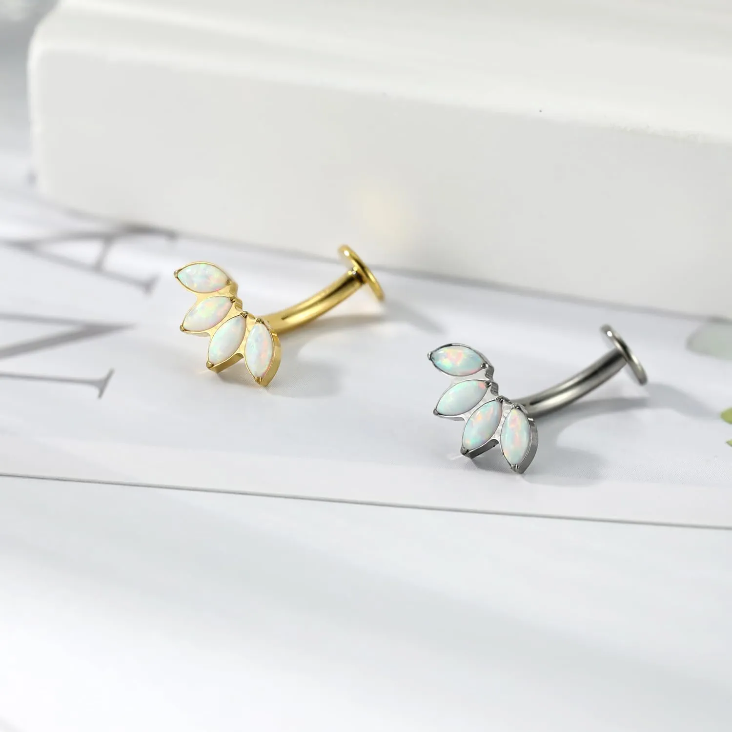 FUNLMO G23 Titanium Belly Button Ring Floating Navel Piercing Jewelry 14G Belly Piercing Jewelry Internally Threaded Curved Navel Barbell 8/10/12/14mm