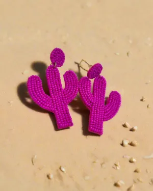 Fuschia Beaded Cactus Earrings