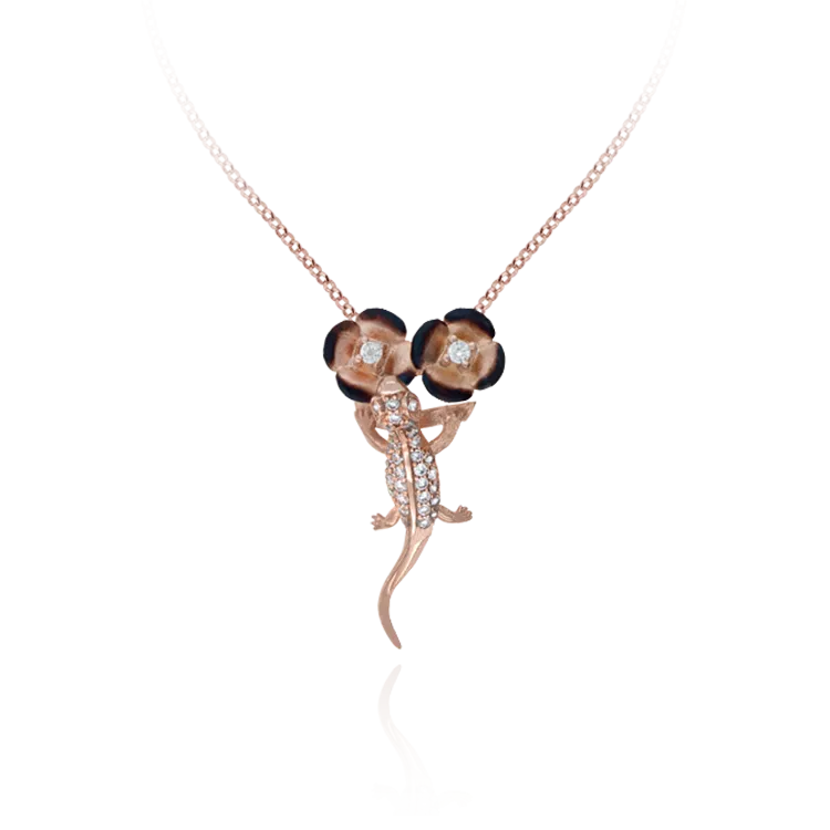 Gecko on Buttercup Flowers Pendant