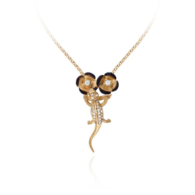 Gecko on Buttercup Flowers Pendant