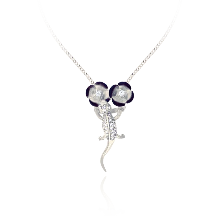 Gecko on Buttercup Flowers Pendant