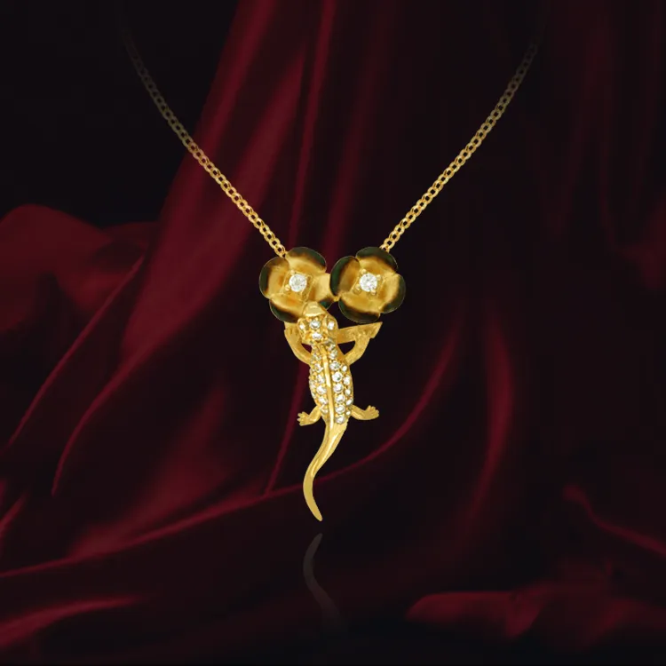 Gecko on Buttercup Flowers Pendant