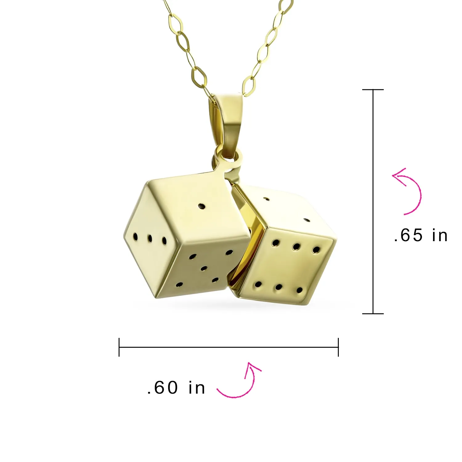 Genuine 14K Gold Pendant Necklace with Lucky Gambler Dice - No Chain Included