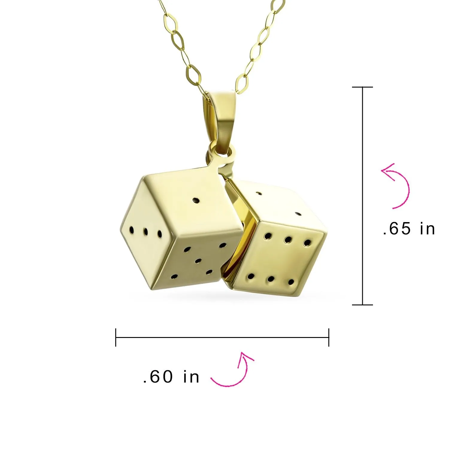 Genuine 14K Gold Pendant Necklace with Lucky Gambler Dice - No Chain Included