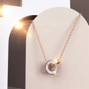 Genuine Single Diamond Set Roman Numerals & MOP Shell Dial Necklace Rose Gold Titanium