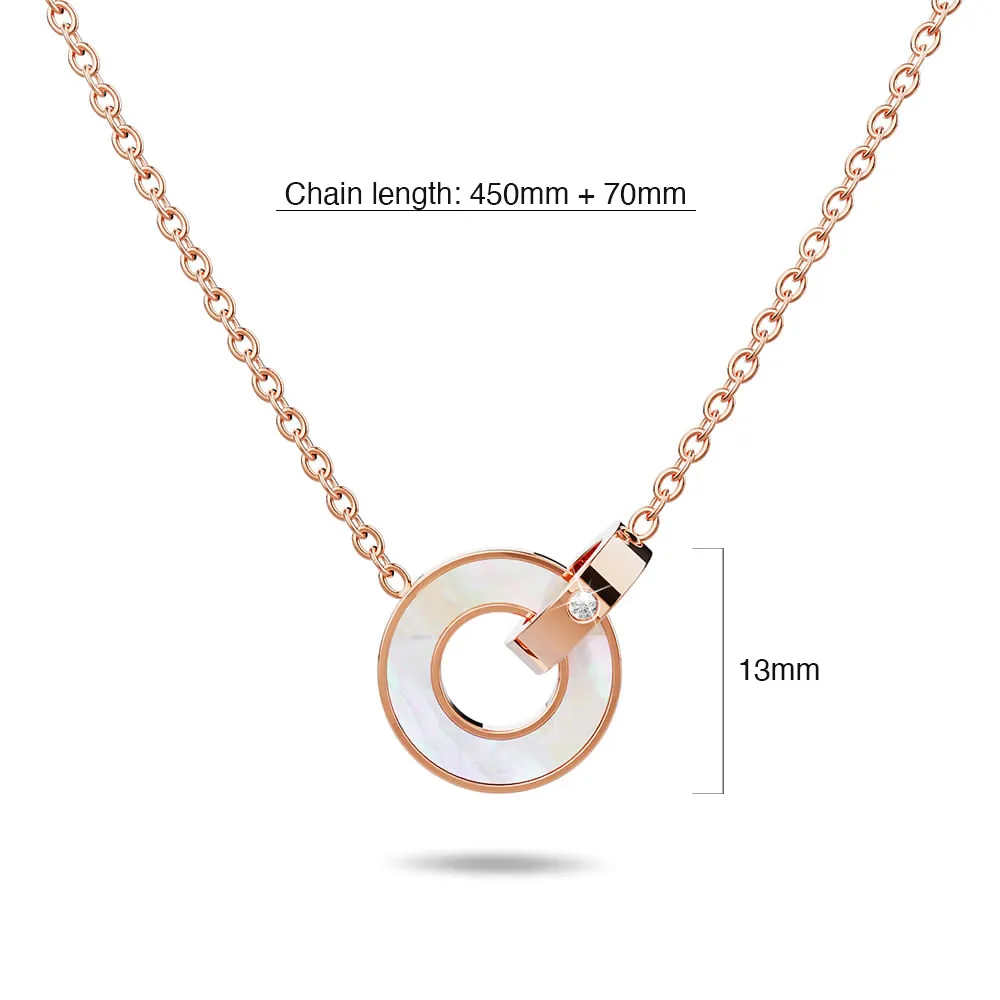 Genuine Single Diamond Set Roman Numerals & MOP Shell Dial Necklace Rose Gold Titanium